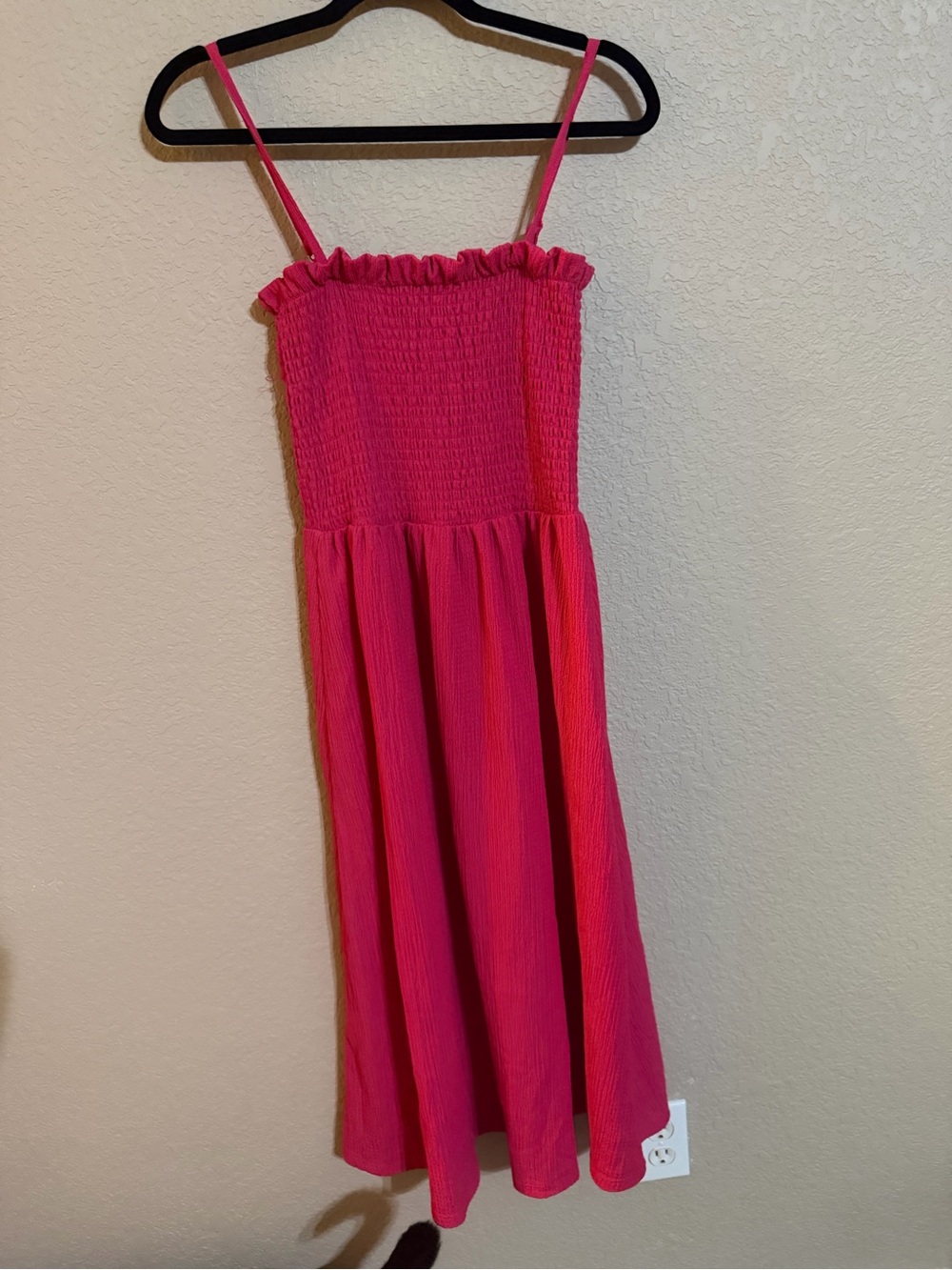 H&M Bright Pink Smocked Sundress with Ruffle Trim Sz Medium